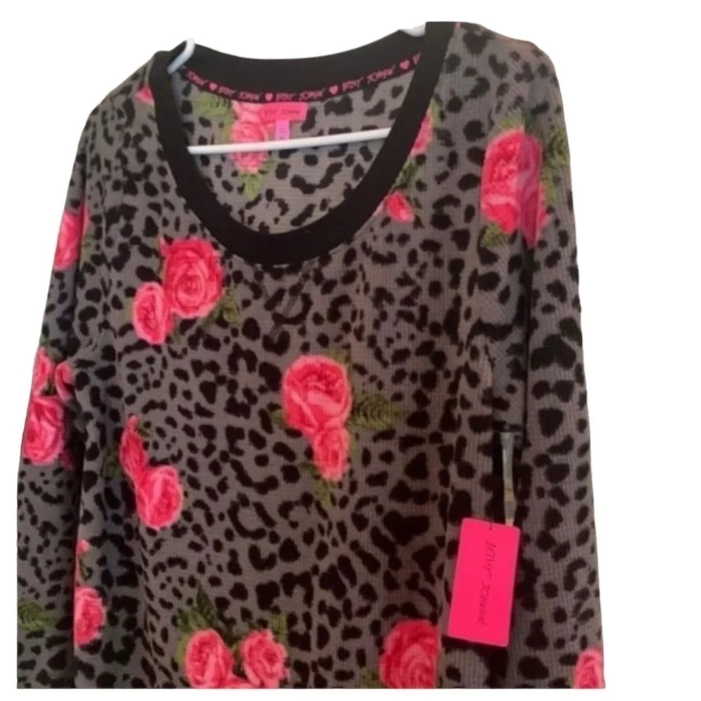 NWT Betsey Johnson very soft Sleep Dress Black Gray Pink Womens Sz M